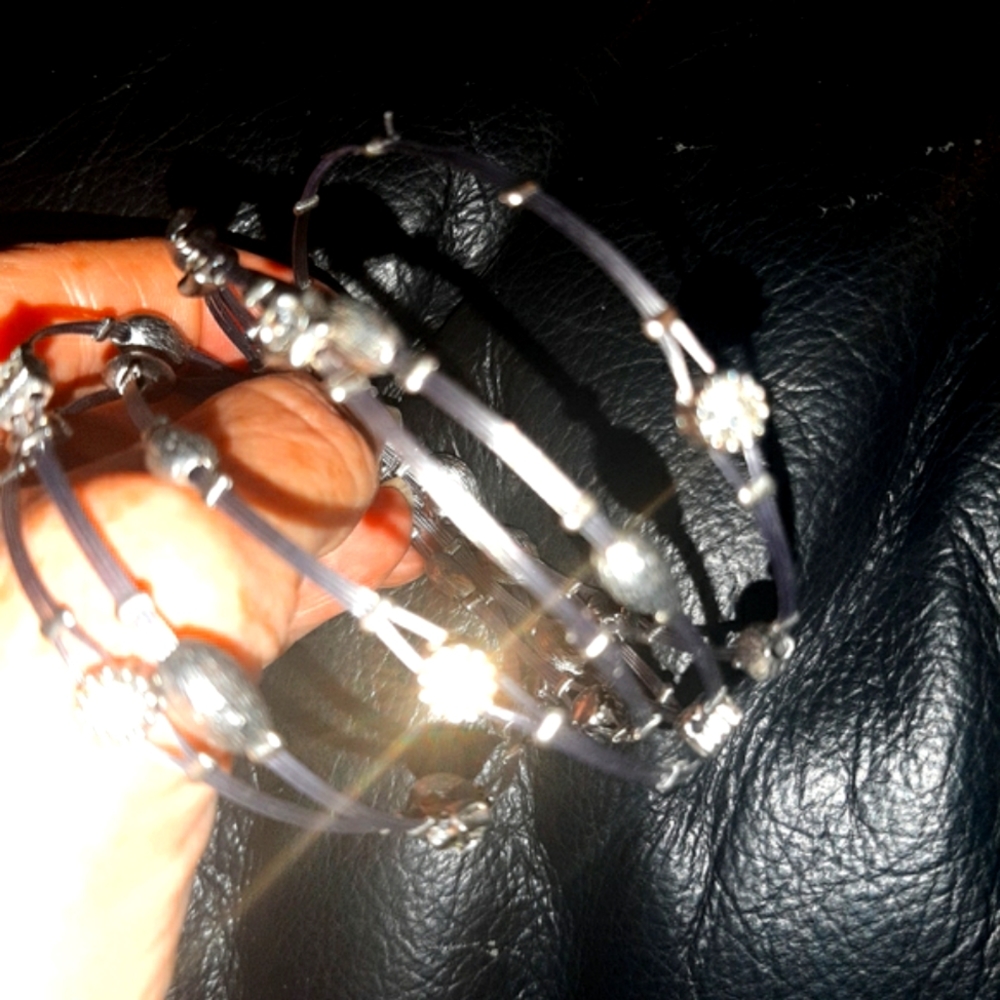 Multiple 4 - Wire & Clear Stone Bracelet 8" Silver